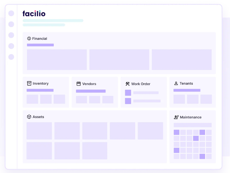 Facilio's Dashboard portal displaying facility management details