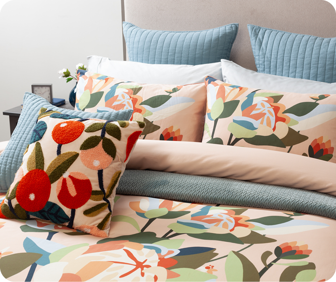 Our Botanical Duvet Cover Freya shown paired with its coordinating Square Cushion Cover.