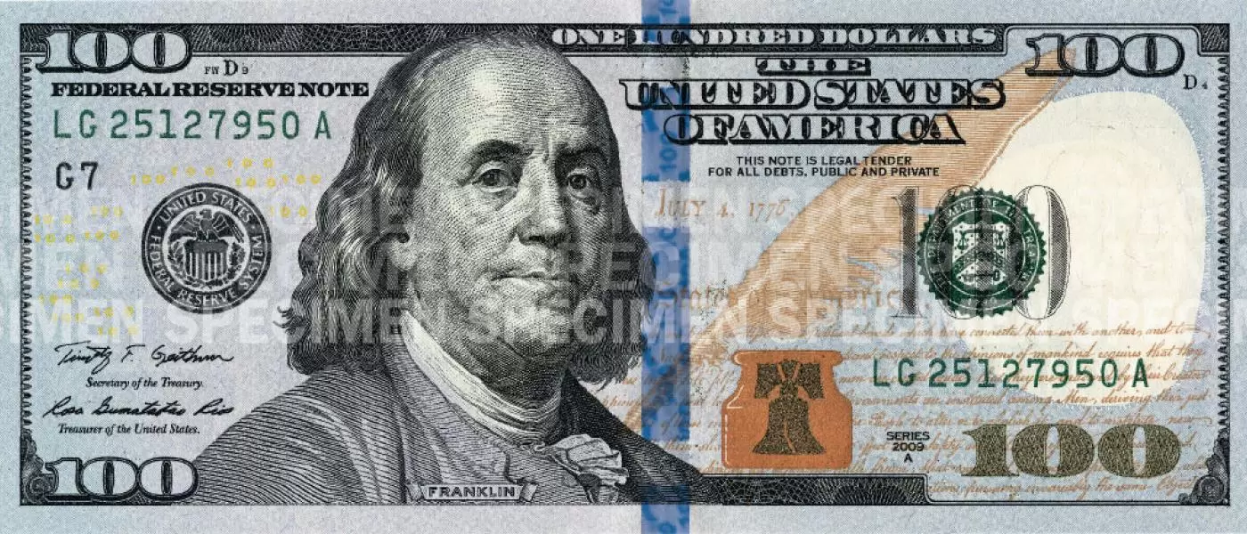 The front side of 100 Dollar Bill