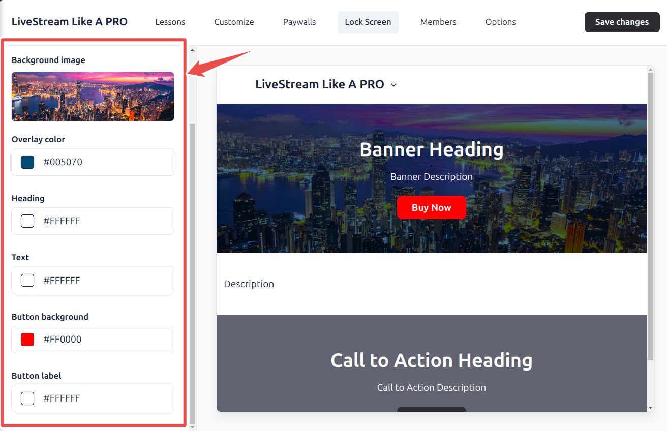 page customization options in Circle