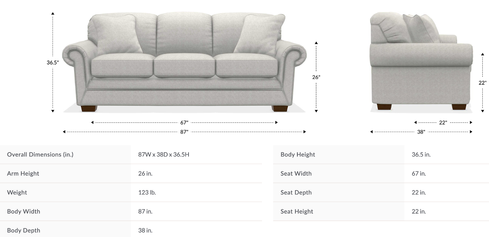 mackenzie sofa dimensions