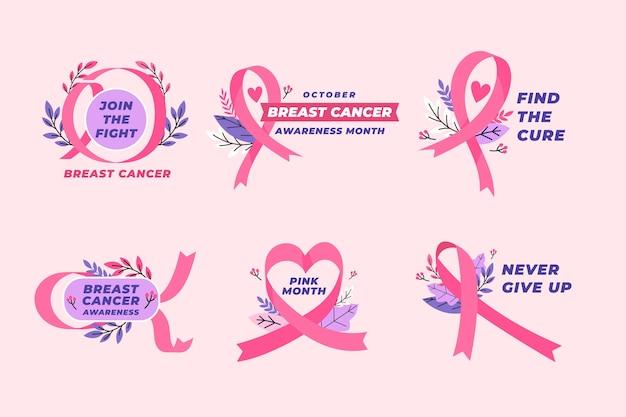 Free Vector | Flat breast cancer awareness month labels collection