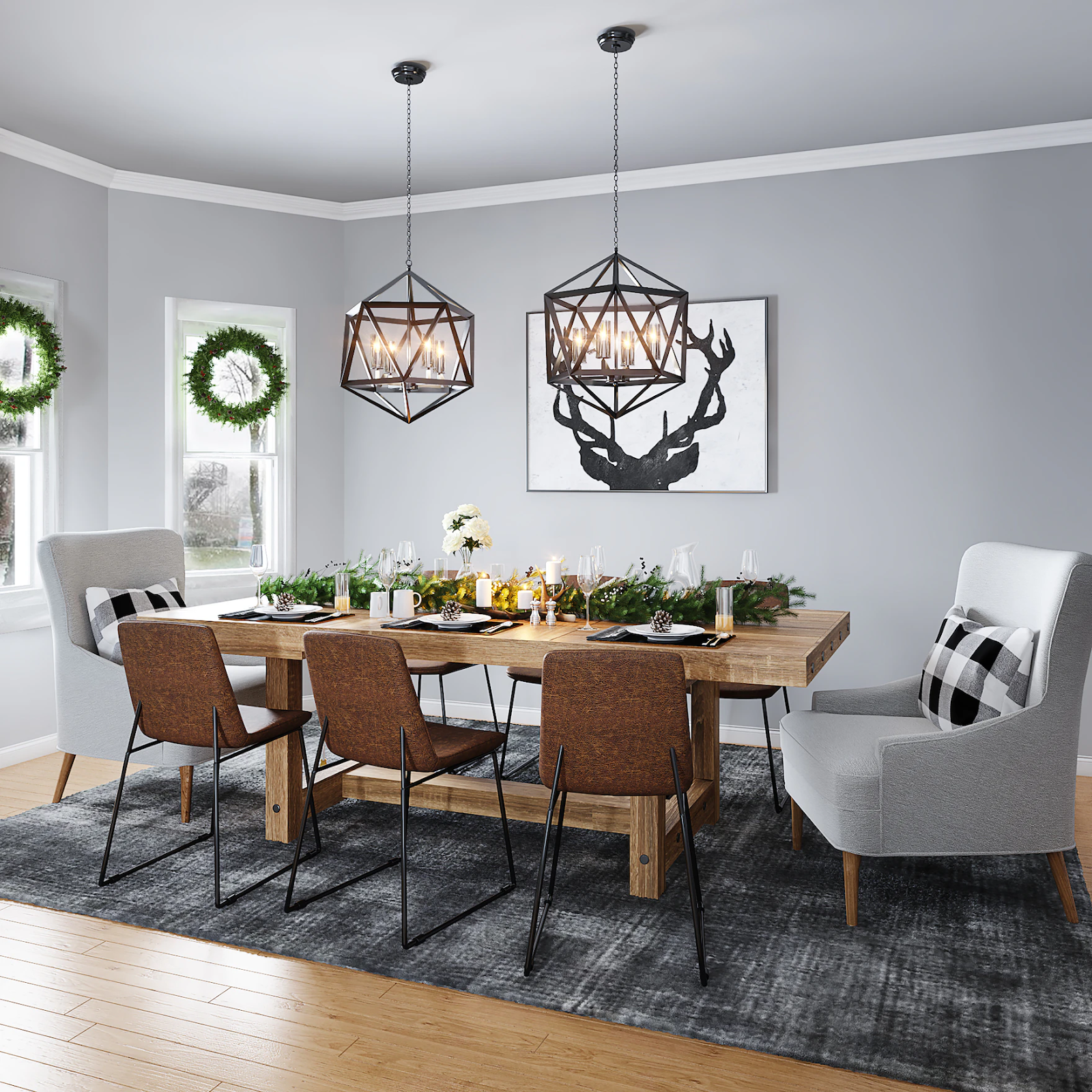 Pendant Lights Hanging Over Dinner Table