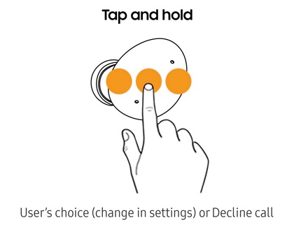 Hand touching and holding earbud