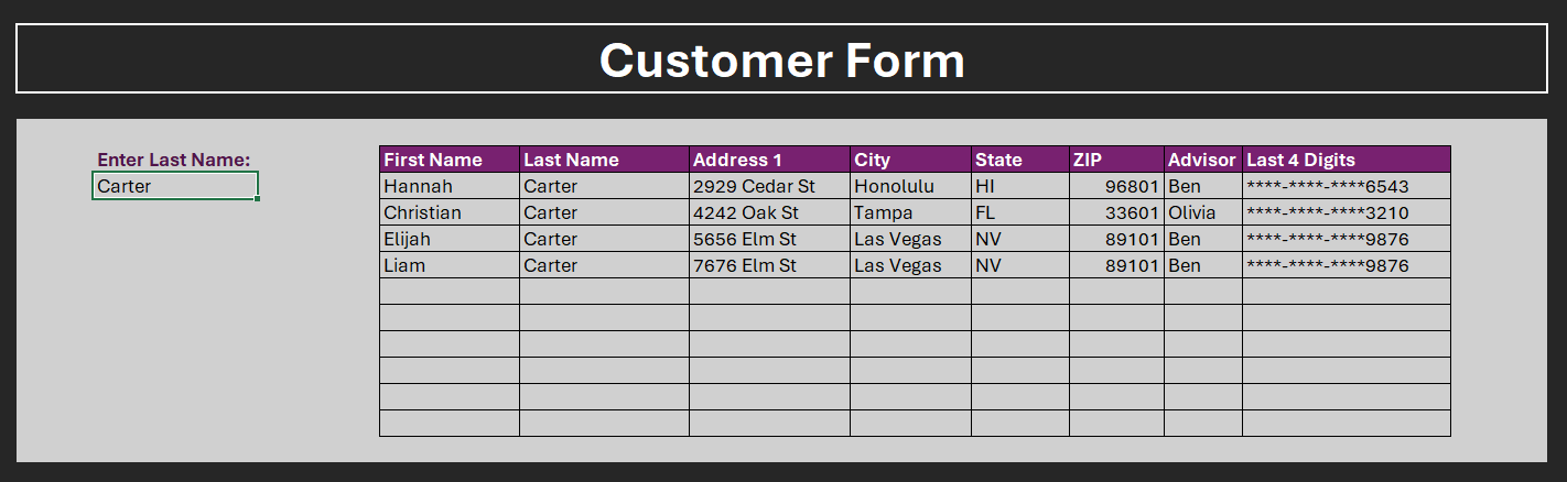 customer form