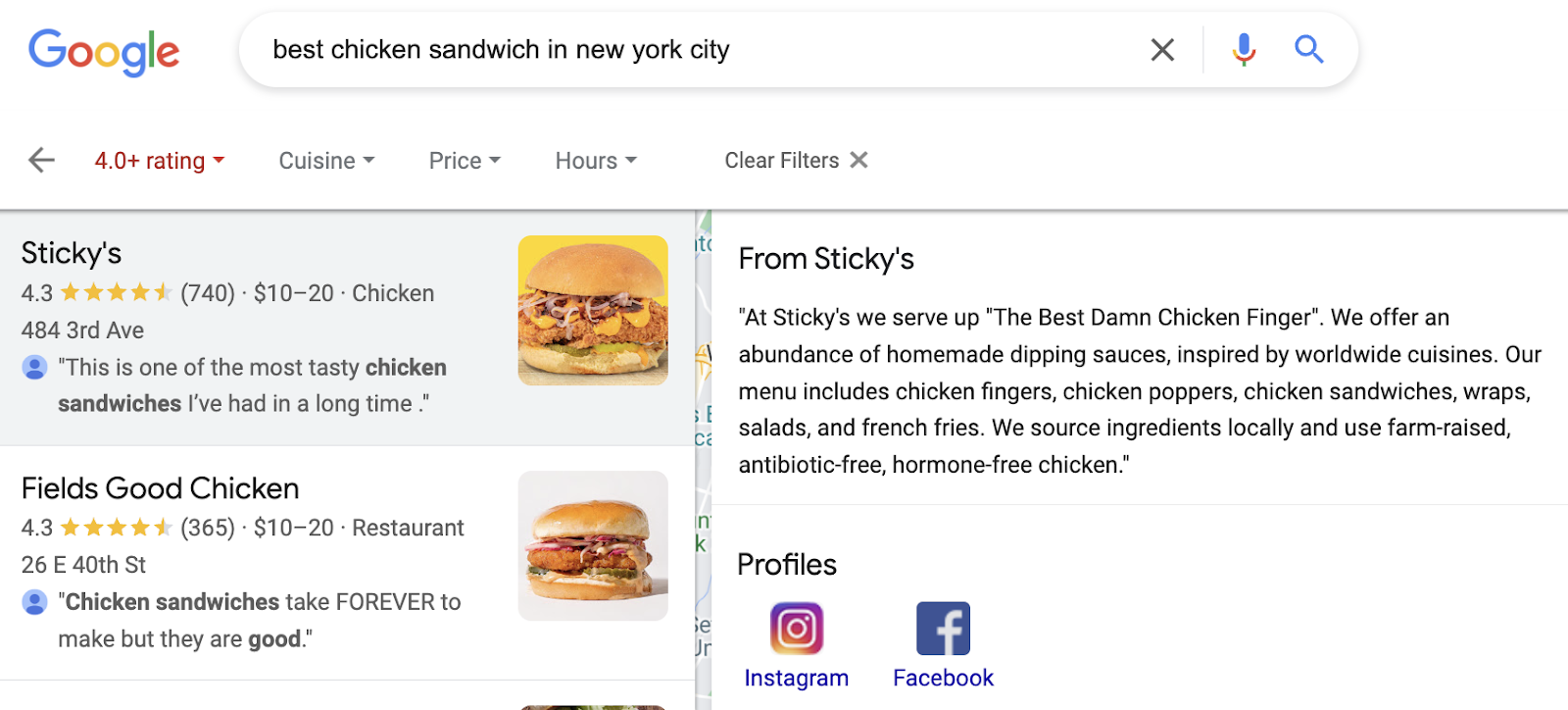 Sticky's example on how to use keywords in business description to optimize for SEO