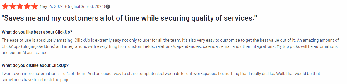 ClickUp Customer Reviews and Ratings