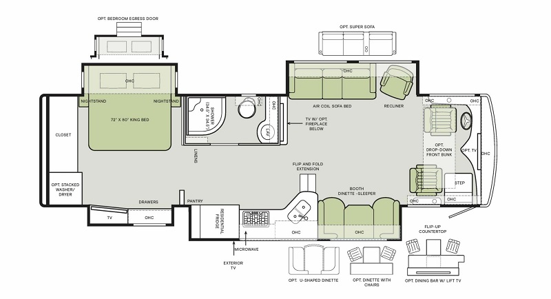 2024 best Class A motorhomes for full-timers Tiffin Allegro RED 33AA floor plan