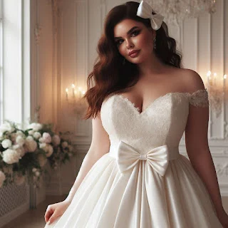 Noiva usando vestido plus size com laço