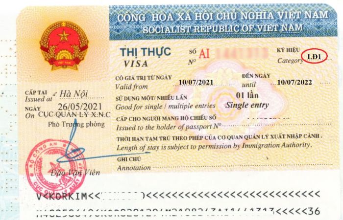 vietnam working visa - visa LD1
