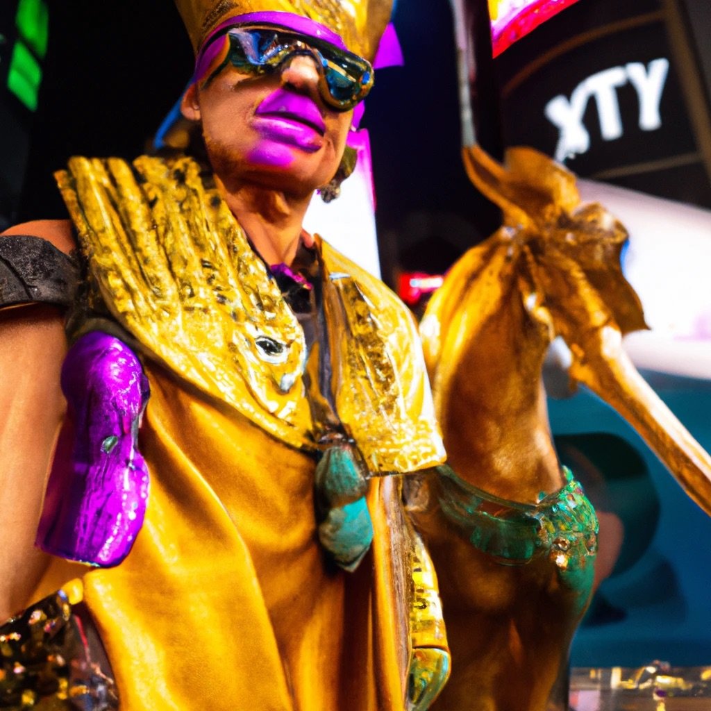 “Sphinx dressed as a tourist visiting new york city times square on new years eve photo”