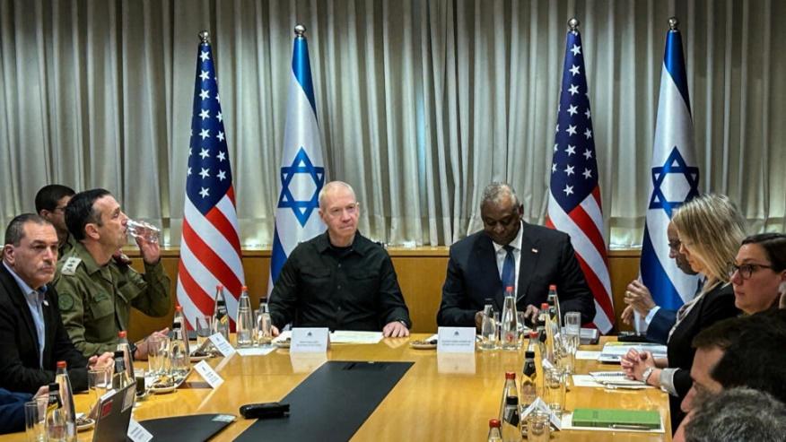 U.S. Secretary of Defense Lloyd Austin and Israeli Defense Minister Yoav Gallant meet, amid the ongoing conflict between Israel and the Palestinian Islamist group Hamas, in Tel Aviv, Israel December 1