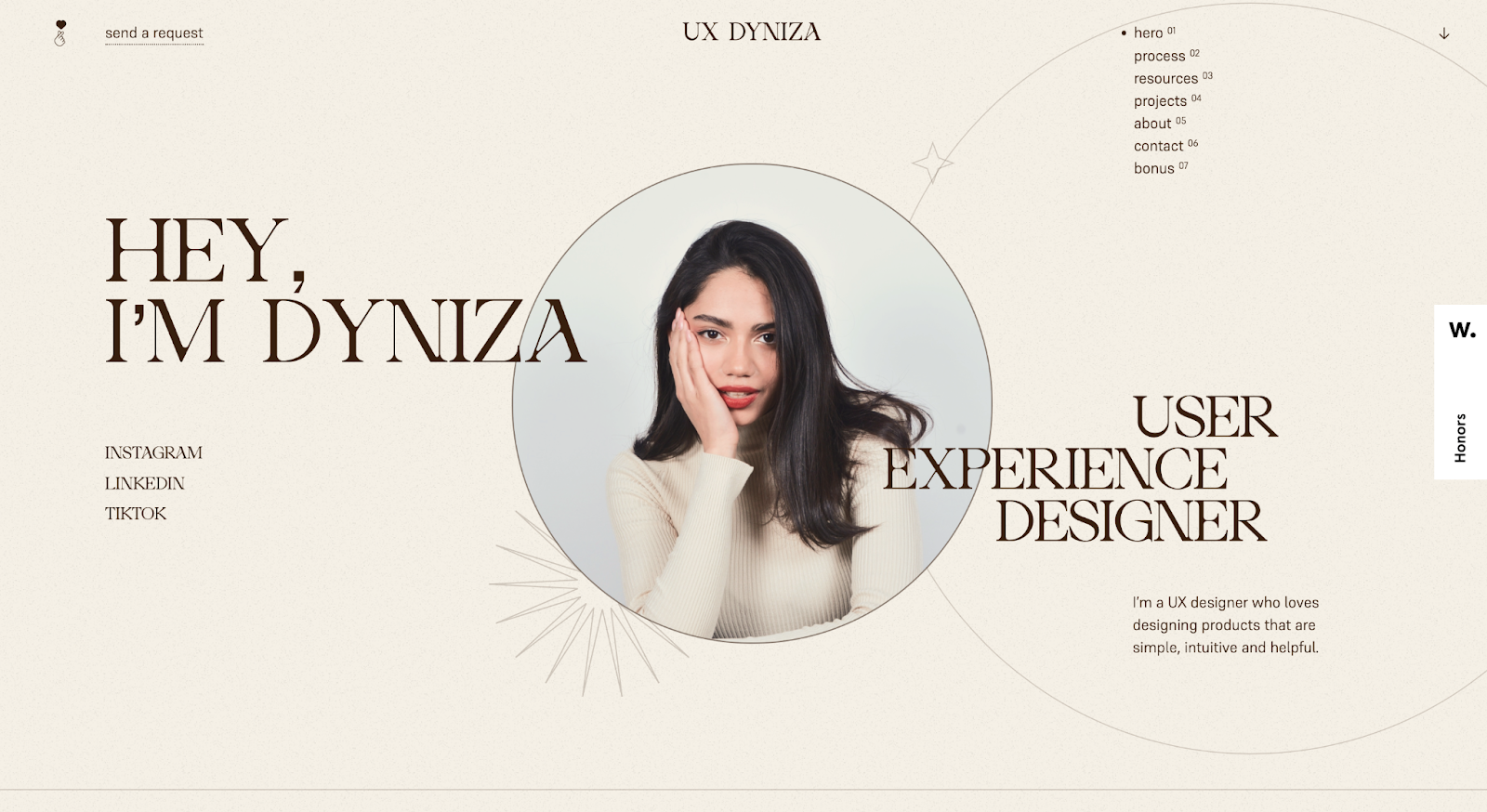 freelancer website example, UX Dyniza 