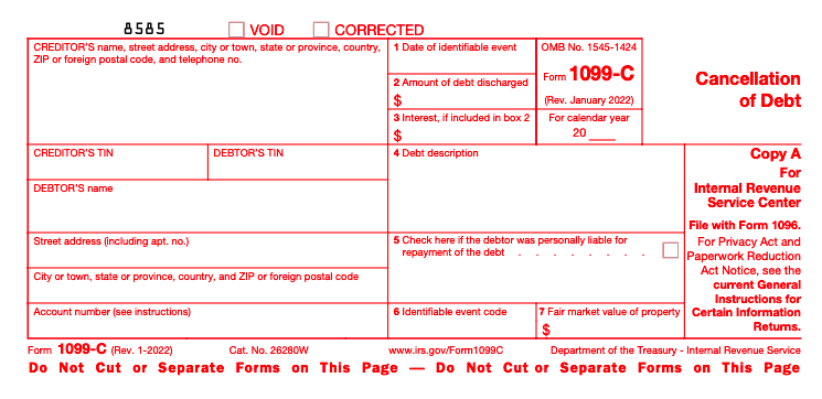 A sample 1099-C provided by the IRS