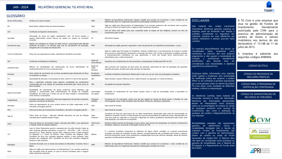 Relatório do fundo relatório gerencial glossario