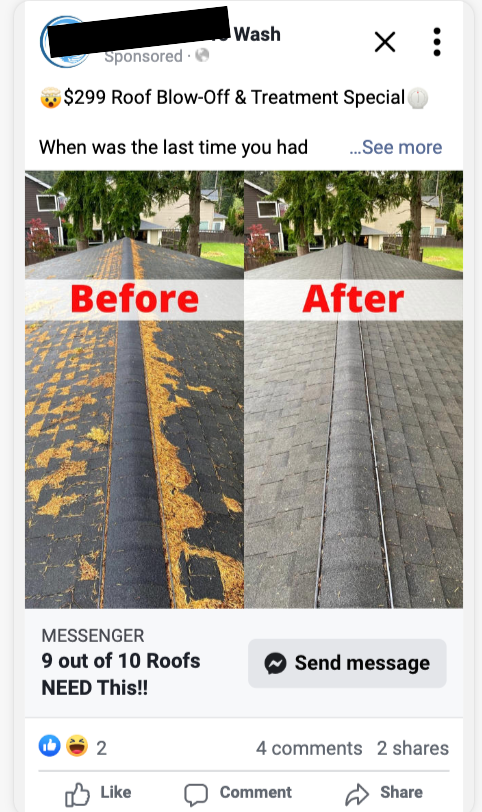 example of a facebook ad for pressure washing