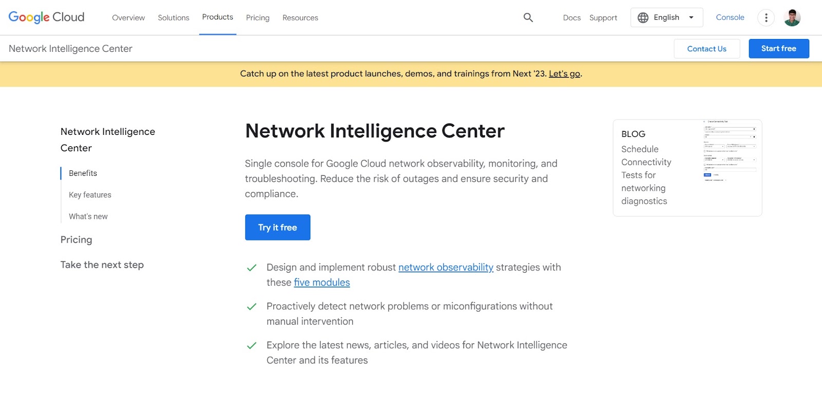 A screenshot of Google Cloud NIC's website