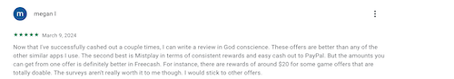 A 5-star Freecash review from a user who liked the games and app downloads the best. 
