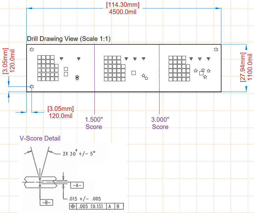 Posizioni V-score e dettaglio in Draftsman.