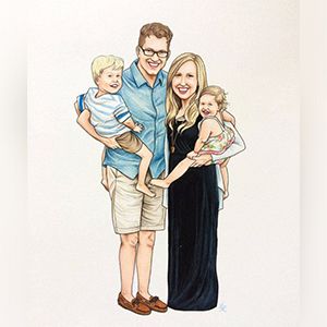 Custom Family Portrait- Birthday Gift For Wife 