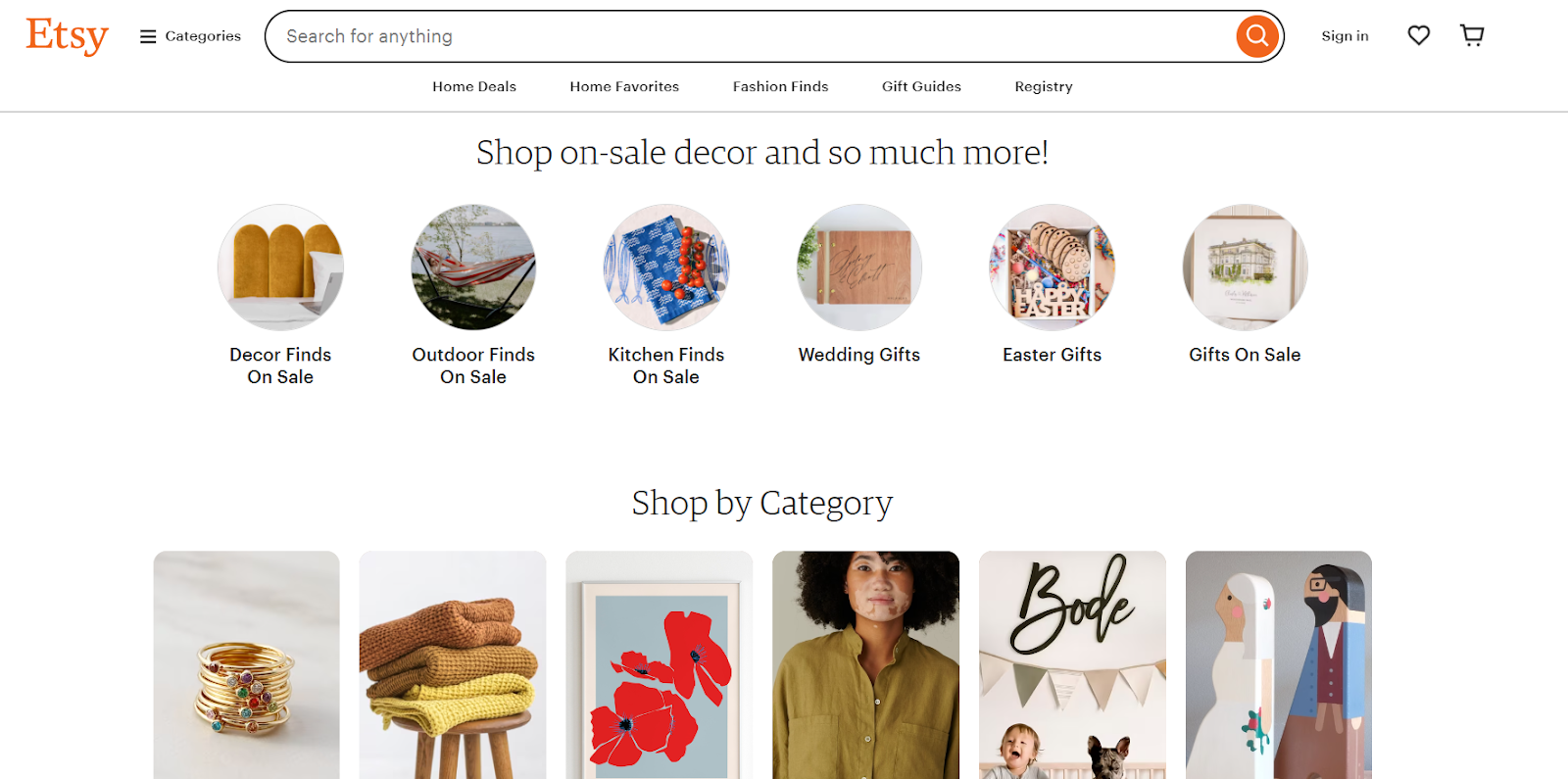 A screenshot of the Etsy website header.