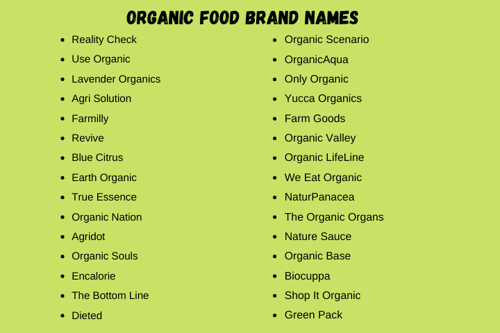 Organic Food Names