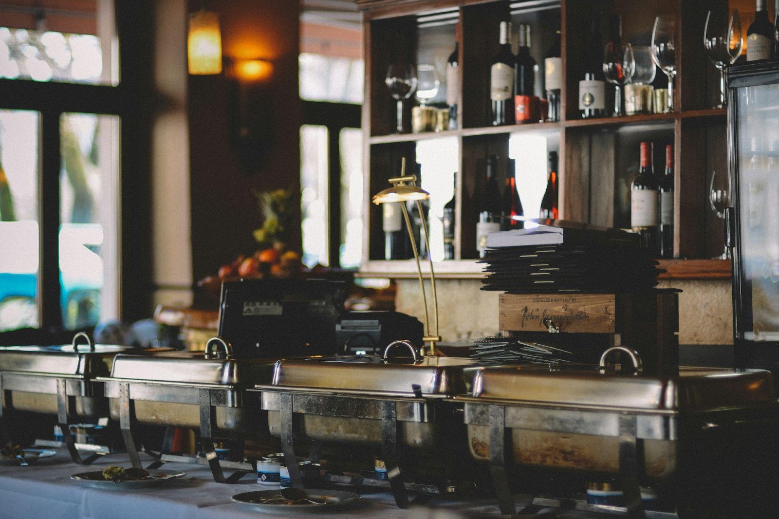 chafing dishes on a table
