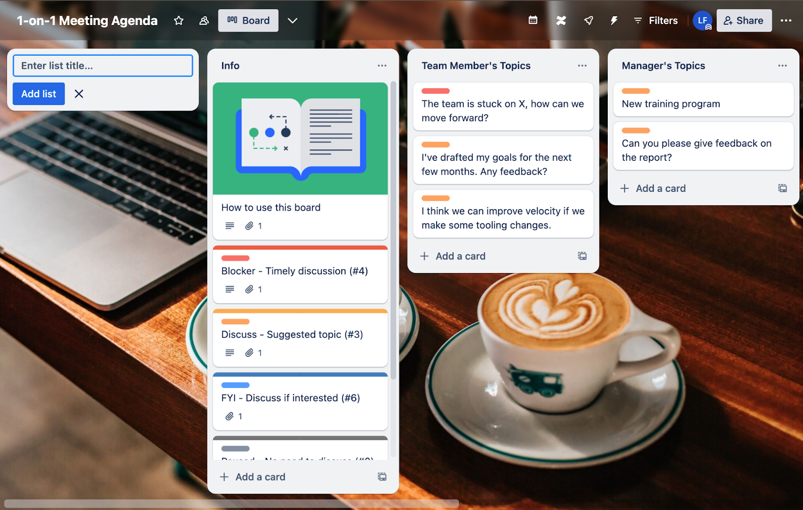 digital UX design example from Trello