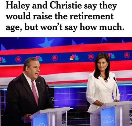 Headline: Haley and Christie say they would raise the retirement age, but won't say how much.