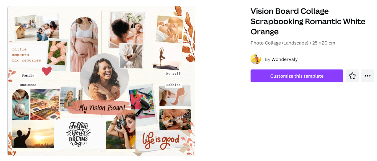 A photo of a Canva vision board template.