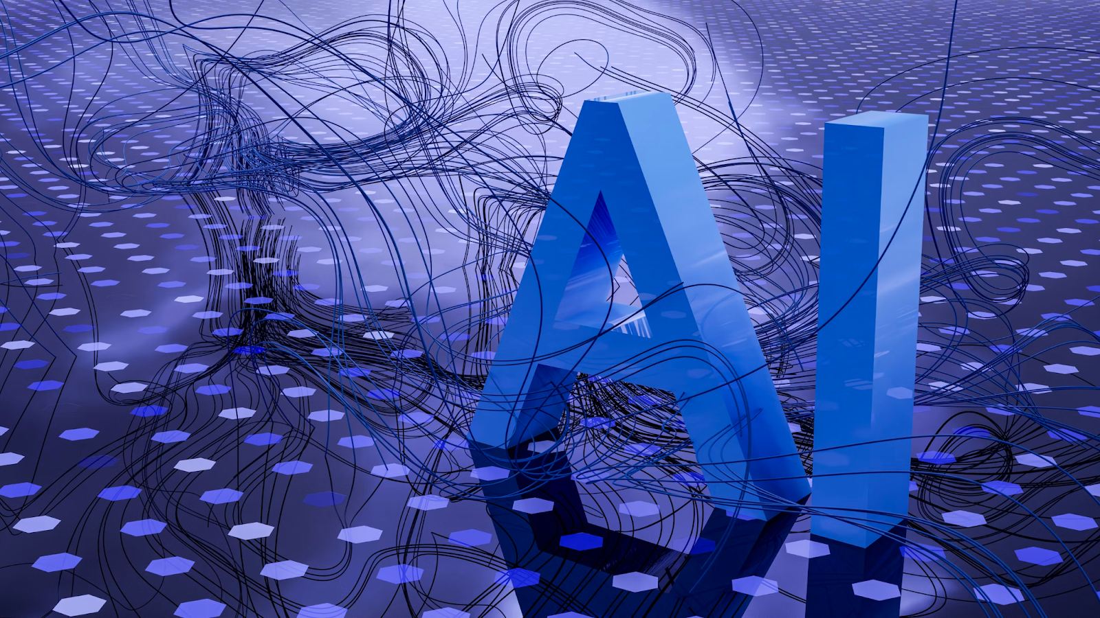 A 3D render of the letters AI