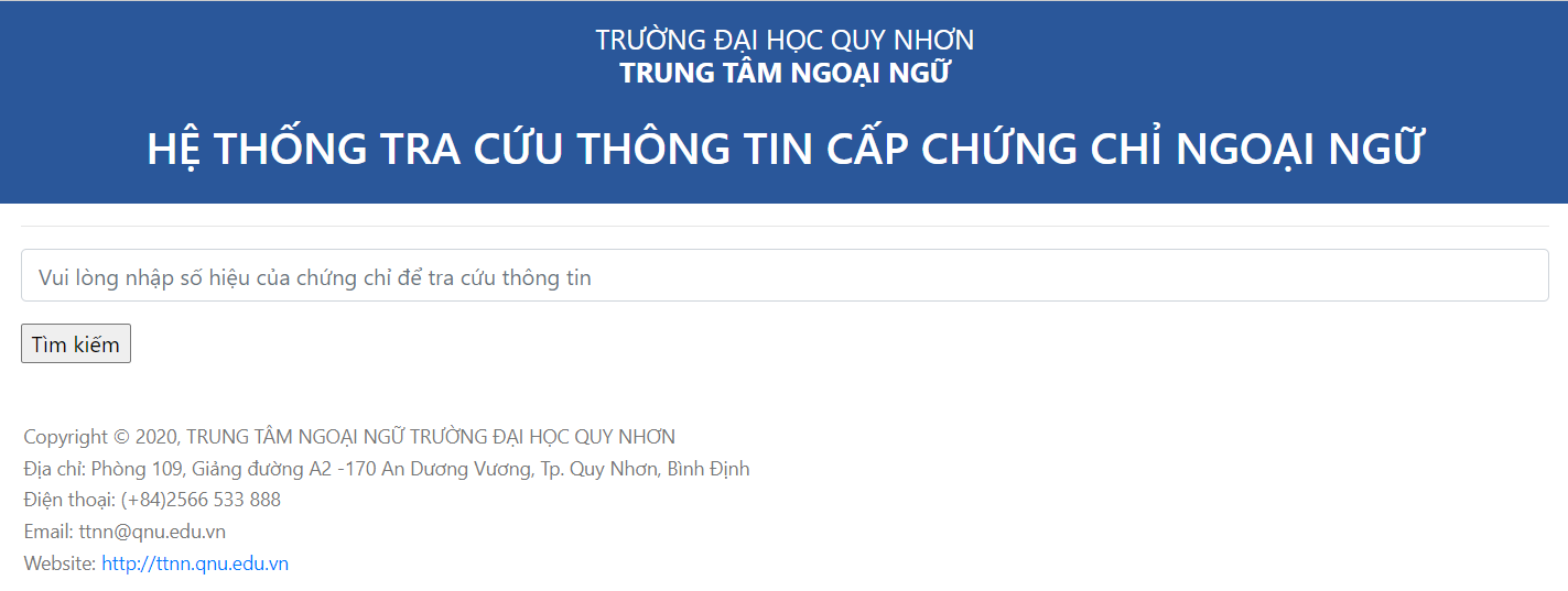 Tra cứu thông tin cấp chứng chỉ VSTEP tại trường Đại học Quy Nhơn