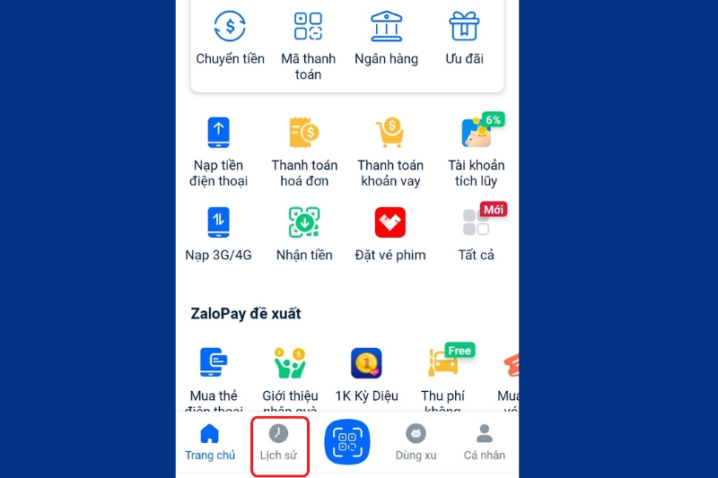 Xóa lịch sử giao dịch Zalopay