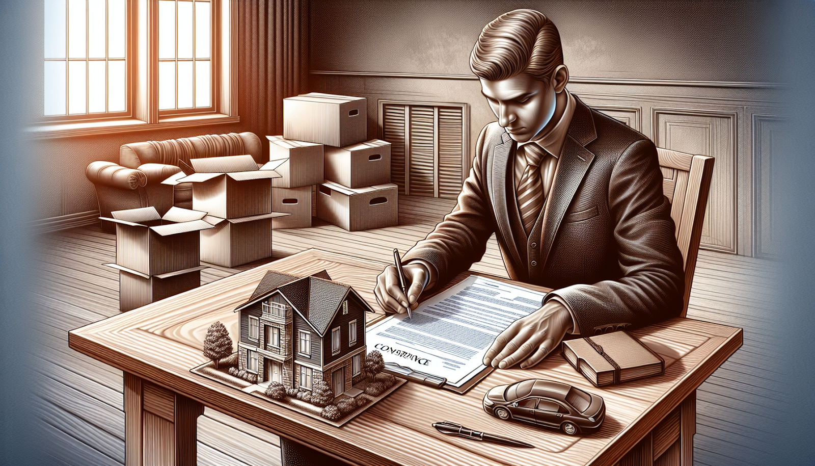 Illustration of a homeowner reviewing insurance policy documents
