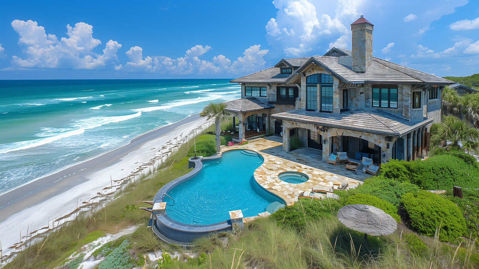 A villa with a beachside view of the ocean