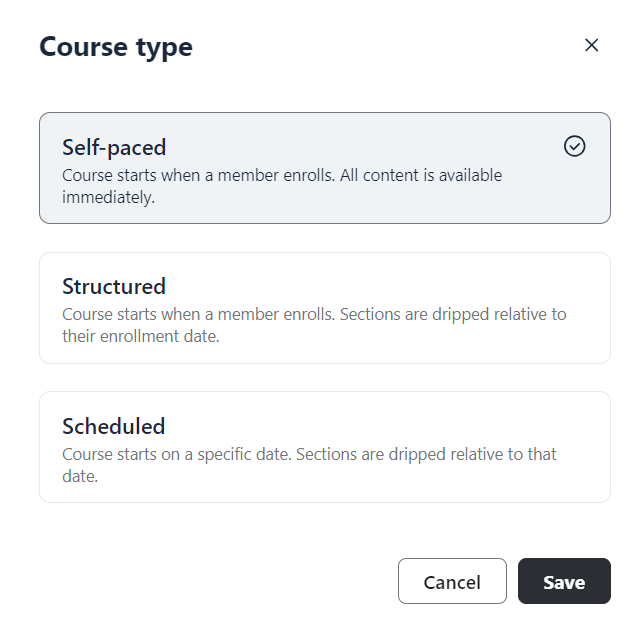 course types in Circle.