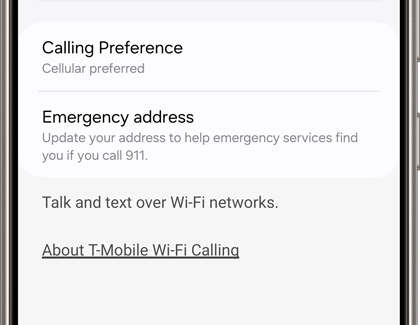 The Wi-Fi Calling features on a Galaxy phone