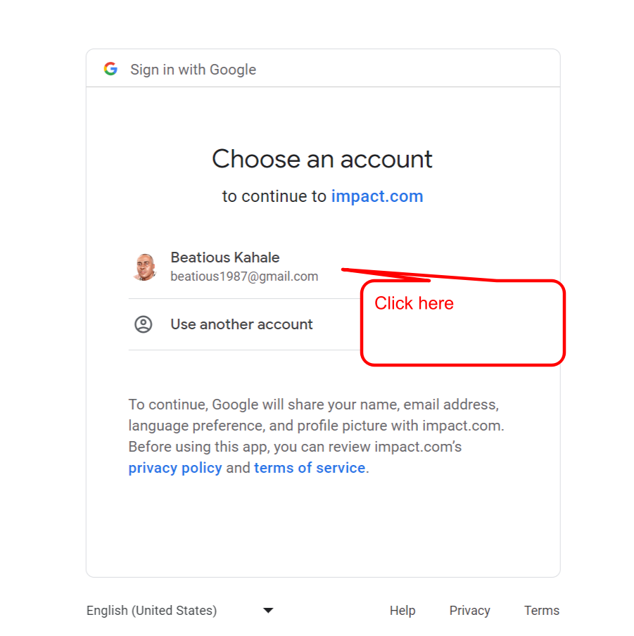 Step #5: Click on your Google account.
