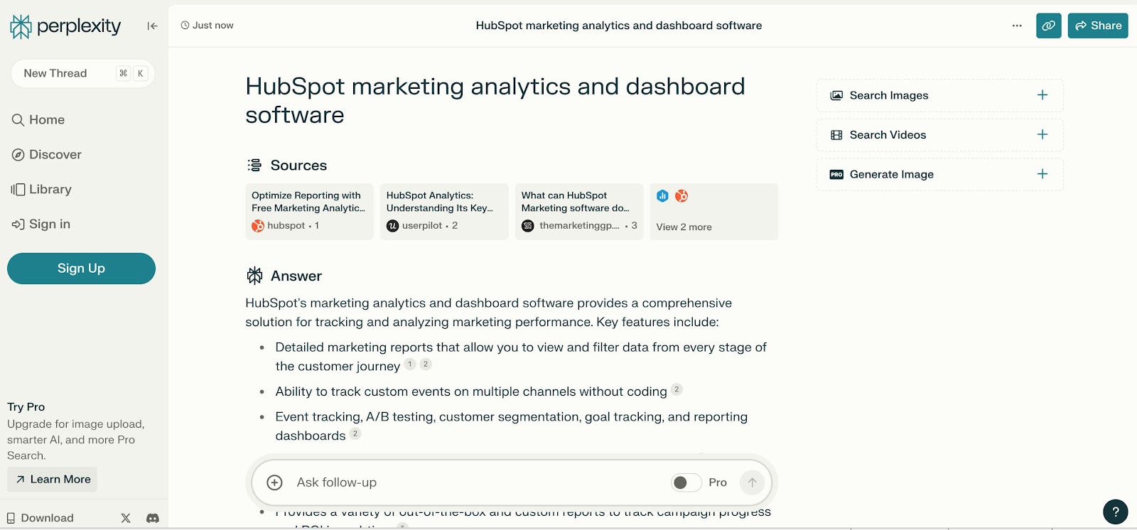 Perplexity search results for “HubSpot marketing analytics and dashboard software.”
