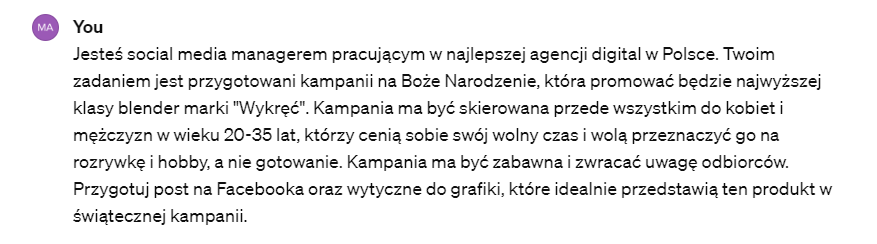 Promp, który testowałyśmy w różnych narzędziach AI.