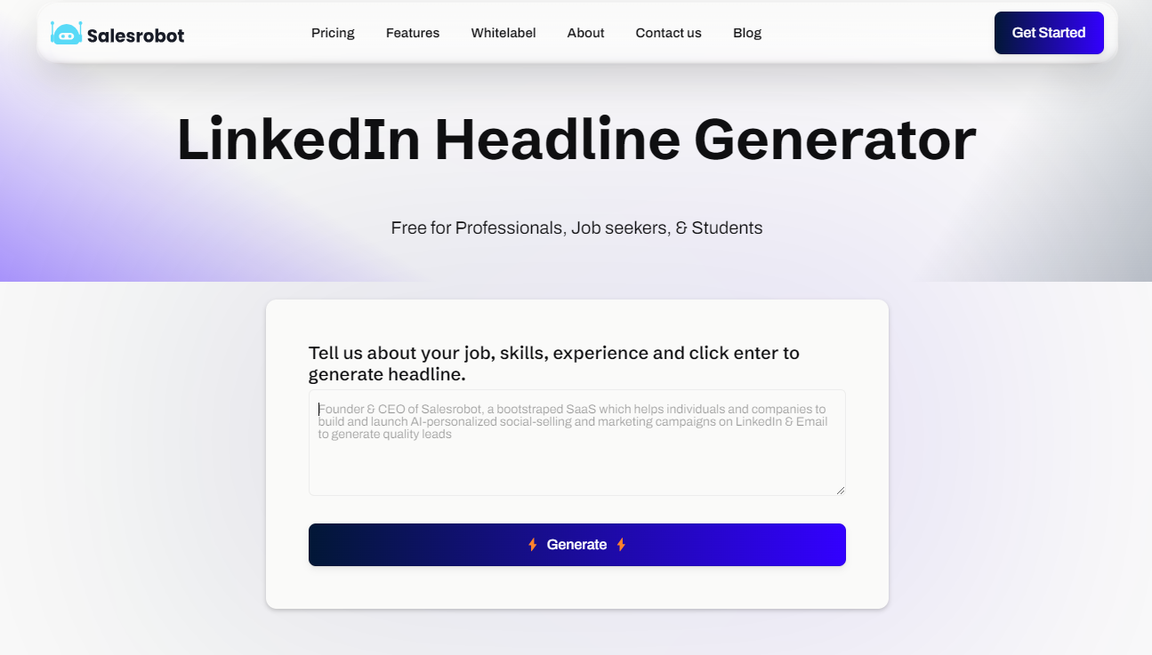 SalesRobot LinkedIn Headline Generator