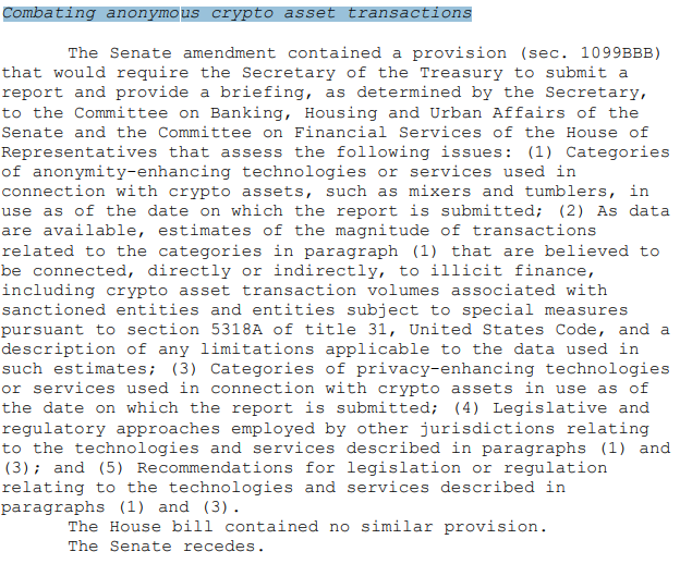 Excerpt from the NDAA 2024 in reguards to crypto regulationA