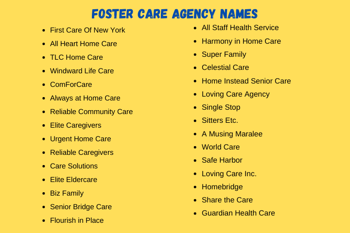 Foster Care Agency Names