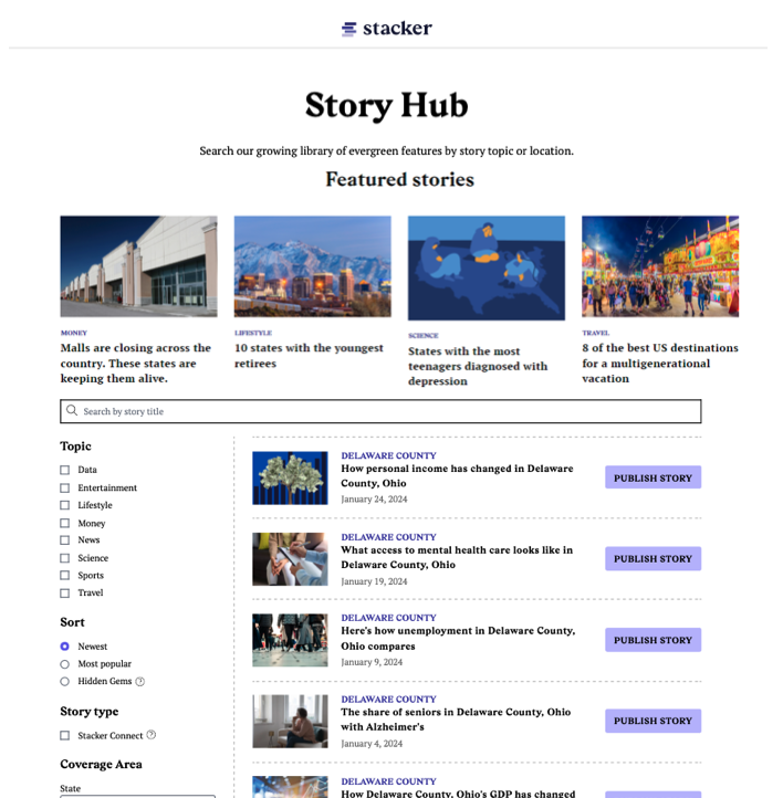 Stacker's content portal, Story Hub