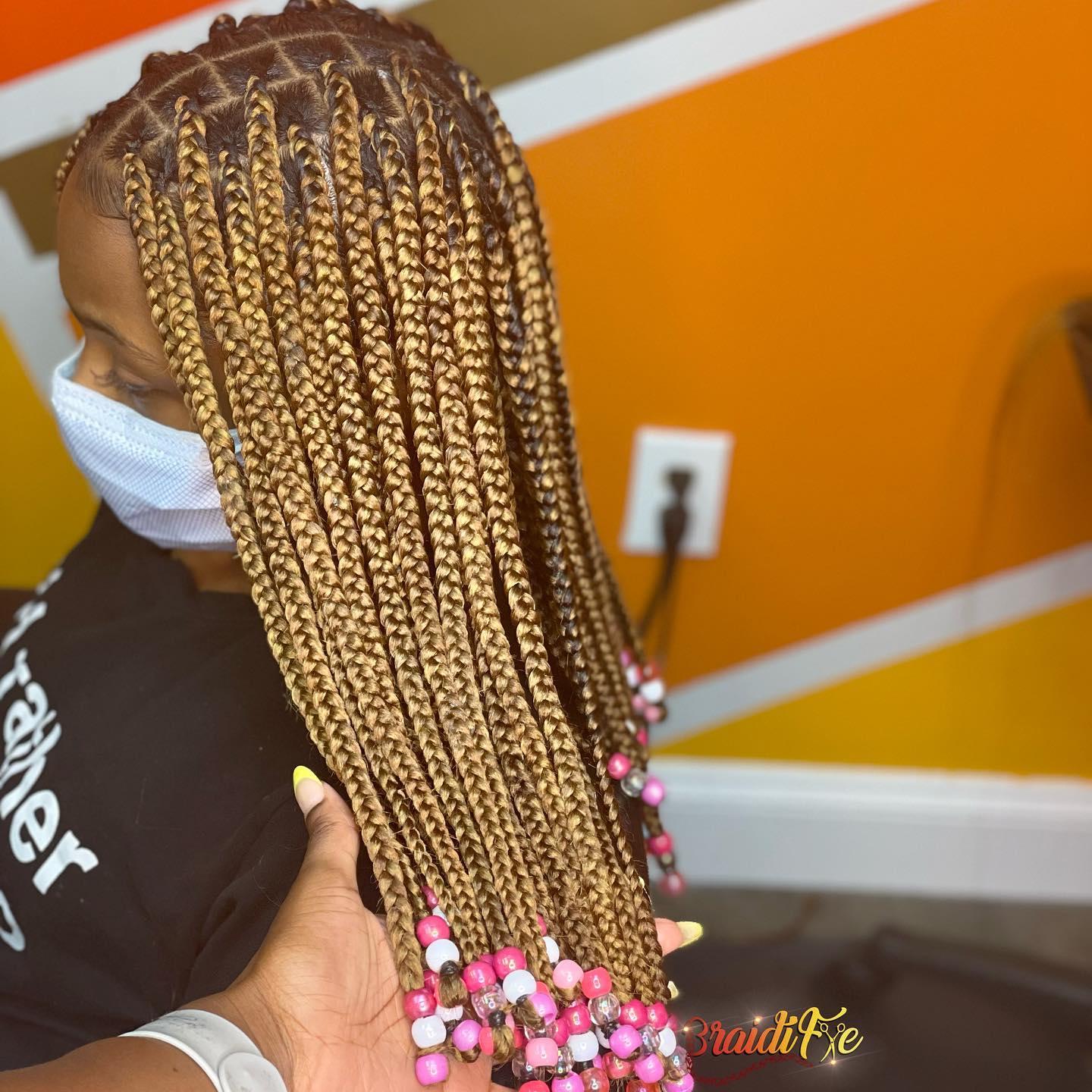Brownish Medium Knotless braids with beads