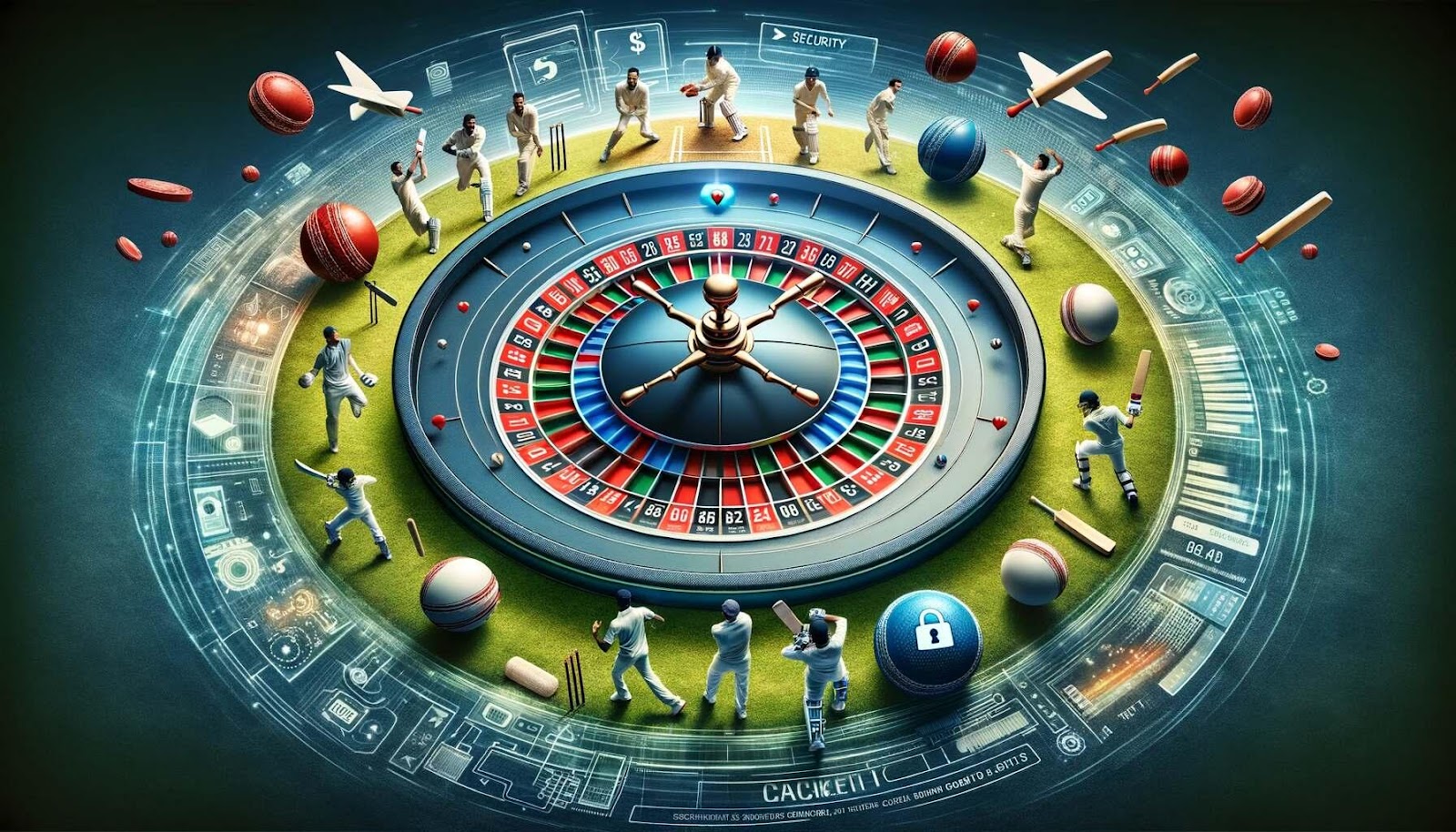 Fair play in online and betting casinos, with cricket players and a roulette table.