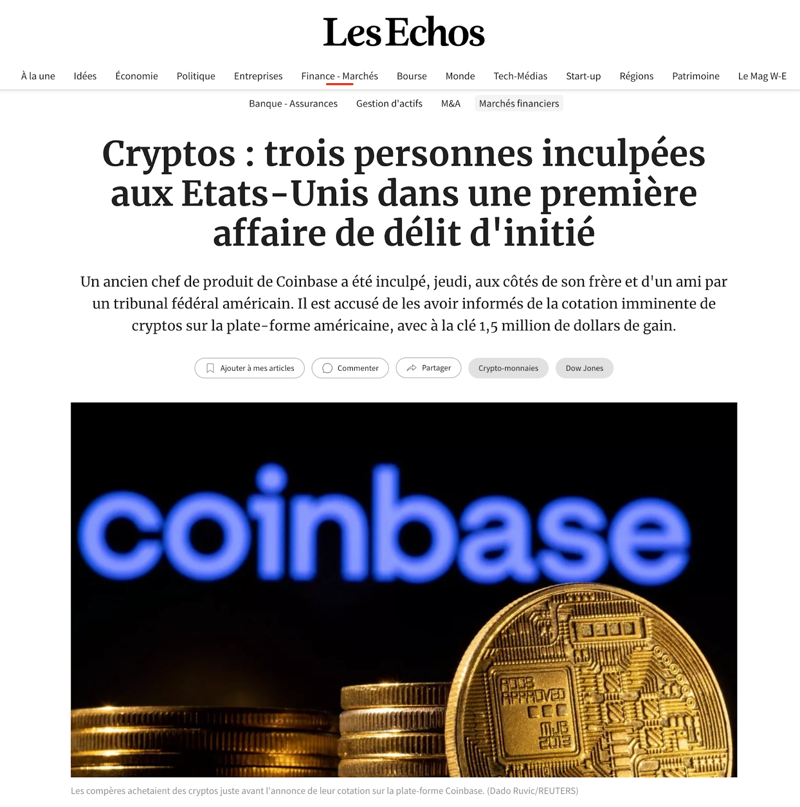 délit d'initié coinbase