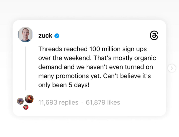 Instagram Threads App - crosses 100 million signups