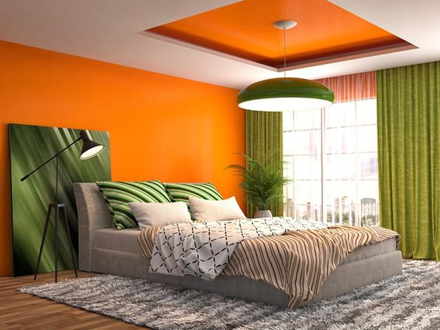 orange two colour combination for bedroom walls