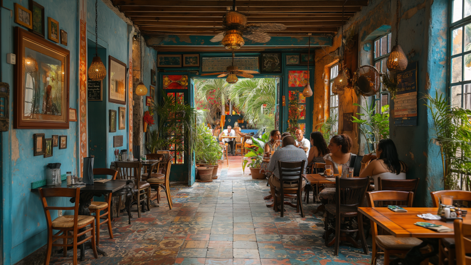 Guests savor authentic Cuban dishes in the festive ambiance of a Little Havana eatery.